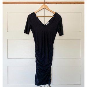 Black James Perse V-Neck Ruched Jersey Dress